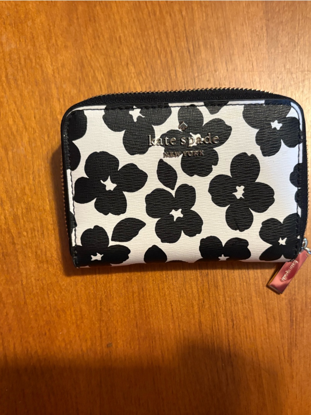 kate spade Black and White Floral Zip Card Wallet